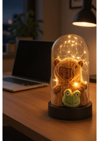 Led Işıklı Fanus İçinde Peluş Kapibara Kar Küresi Capybara Figürü Fanus Sevgiliye Arkadaşa Kıza Hediye