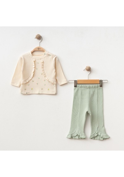 Bellamio Kids Mini Bloom Fırfırlı Kız Bebek İkili Takım Krem