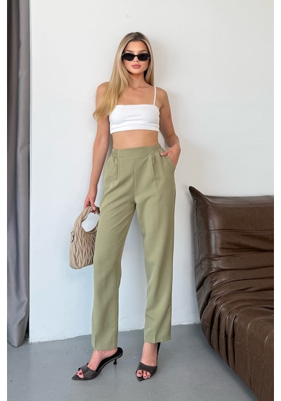 Giysa Kadın Beli Lastikli Çift Cepli Havuç Kesim Pantolon Çağla - 3229