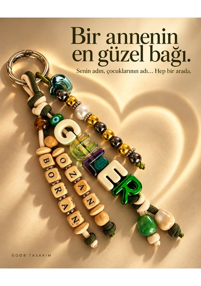 Goob Tasarım Anne Ve Oğullarına Özel İsimli Çanta Aksesuarı, Ahşap Ve Akrilik Harfli Charm Çok Renkli