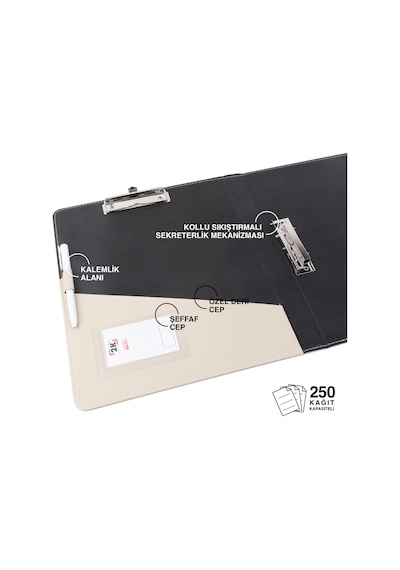 Evrak Sunum Tanıtım Firma Klasörü Sekreterlik A4 150 Yaprak Kapasiteli Ring Binder File Vegan 26,5x32 Cm. Bej