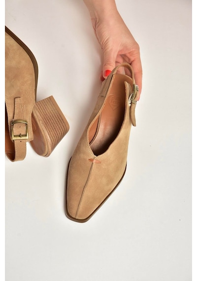 Fox Shoes Y654307302 Vizon Hakiki Deri Süet Kalın Topuklu Western Ayakkabı vizon