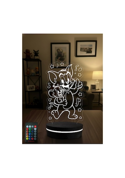 Tom Ve Jerry 3d Led Gece Lambası Kumandalı Rgb Dekoratif Masa Lambası Çocuk Odası Işıklı Lamba Çok Renkli