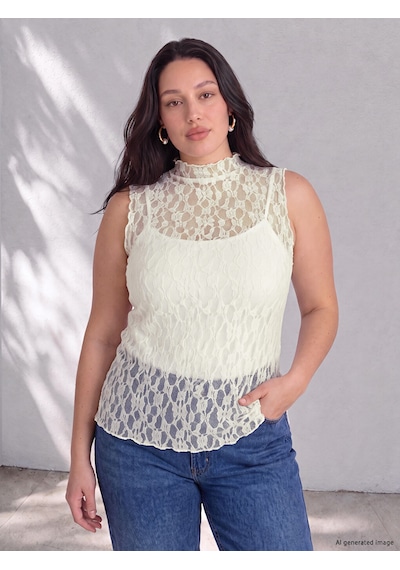 Lcw Curve Ekru Büyük Beden Dantelli Bluz