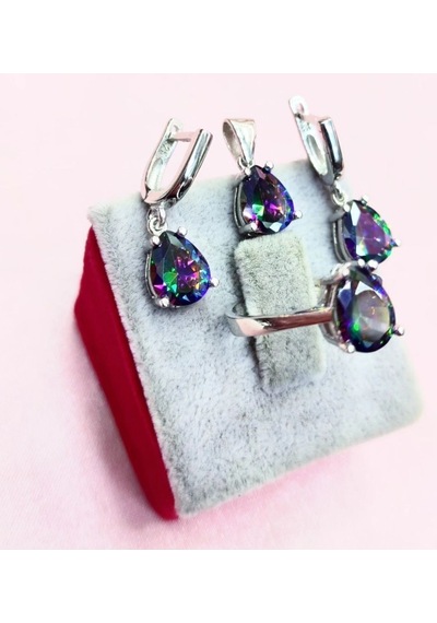 Oriental Kuyumculuk Jewellery Mistik Topaz Taşlı Damla Model Gümüş Set Takım Gümüş