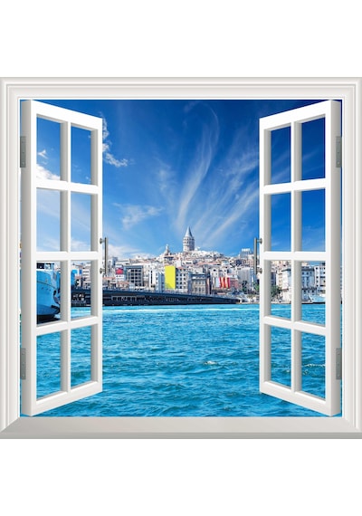 Pencere Poster Duvar Kağıdı İstanbul Galata Yapışkanlı Sticker