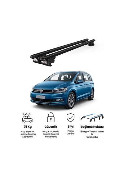 Venüs Volkswagen Touran 2015 Ve Sonrası Uyumlu Siyah Ara Atkı Port Bagaj Tavan Barı
