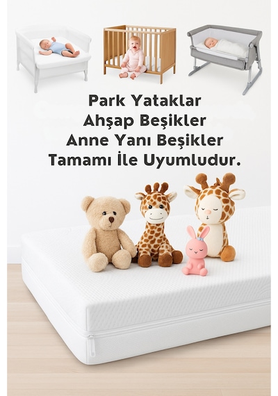 Yatella %100 Organic Cotton Full Ortopedik 5 Cm Kalınlık Bebek Oyun Parkı,park Yatak Ve Beşik Yatağı 45 x 80 CM