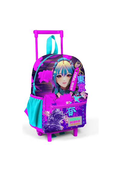 Minik Yuva Çekçekli Sırt Çantası Mor Pembe Anime Kedi Desenli İki Bölmeli 24053