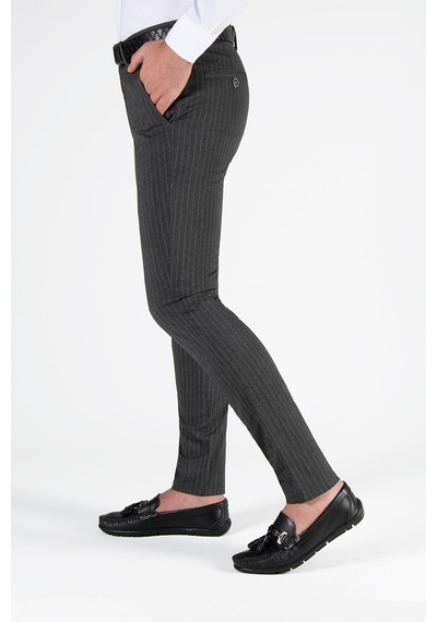 Terapi Men Füme Çizgili Slim Fit Pamuklu İtalyan Kesim Pantolon Koyu Gri
