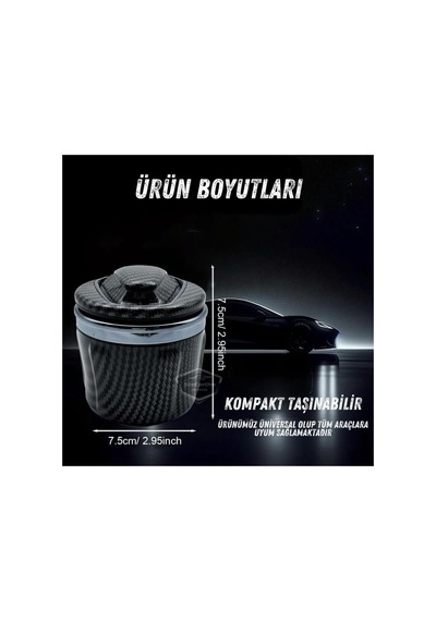 Şüscaroto Aksesuar Porselen Yanmaz Koku Geçirmez Işıklı Lüx Oto Küllük Dumansız Kapaklı Araç Spor Küllük K