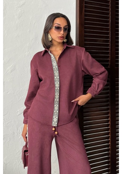 Verymoda Şerit Detaylı Scuba Süet Gömlek Vmf1973 Bordo