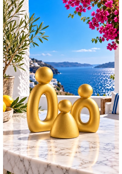3 Lü Gold Set Soyut Aile Figürü Modern Dekoratif Heykel