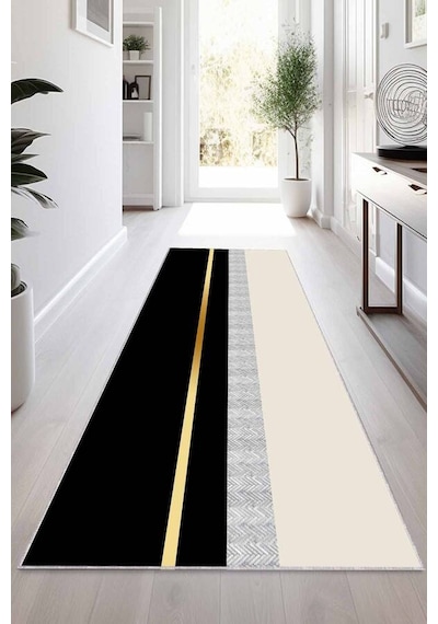 Siyah Gold Kaymaz Taban Modern Kesme Rulo Yolluk Halı Vh012n11
