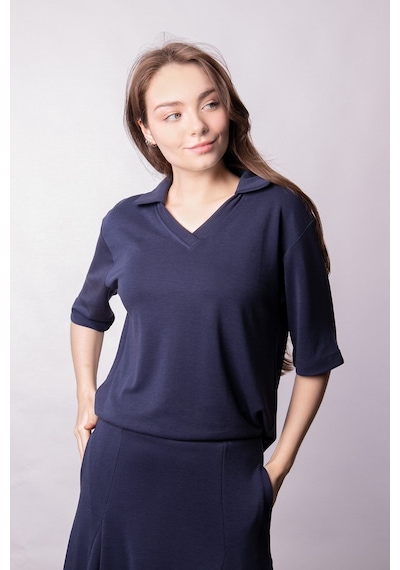 Kadın Yumşak Dokulu Esnek Kumaş V Yaka Yakalı Düşük Omuzlu Dirsek Boy Kollu Oversize Bluz-lacivert Lacivert Kadın Yumşak Dokulu Esnek Kumaş V Yaka Yakalı Düşük Omuzlu Dirsek Boy Kollu Oversize Bluz-lacivert Lacivert