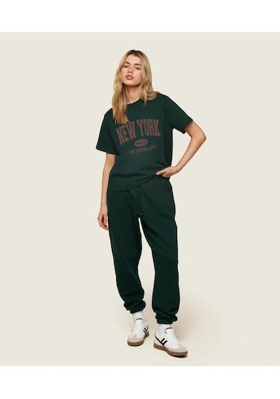 Uyguntarz Pamuklu New York Baskılı Oversize T-shirt Yeşil