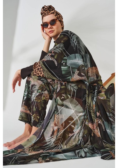 Alfasa Mayo Üzerine Tek Pareo Kimono 7050 Yeşil