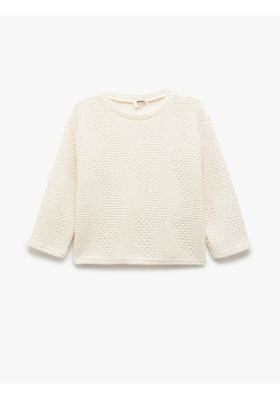 Koton Bisiklet Yaka Uzun Kollu Pamuk Karışımlı Sweatshirt Bej 5skg10591ak Ekru