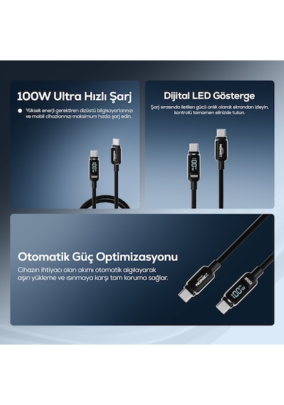 Xenon Smart Type-c To Type-c Hızlı Şarj Kablosu 100w Pd, 1.2m, 480mbps, Led Gösterge, Örgü X6428