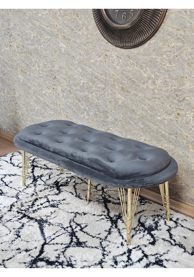 Zafir Ufo Oturak Bench - Gold Kaplama Telli Ayak - Oturak - Bench - Puf - Yatak Ucu Pufu Füme