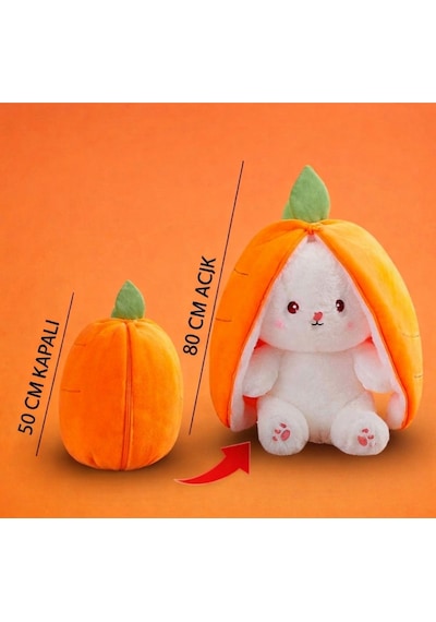 Fermuarlı Havuç Tavşan Peluş 40-50cm Oyuncak Tüylü Tavşan Hediyelik Yumoş Arkadaş Çok Renkli