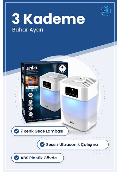 Ultrasonik Hava Nemlendirici 3 Kademeli Buhar Ayarlı Sessiz 7 Ren
