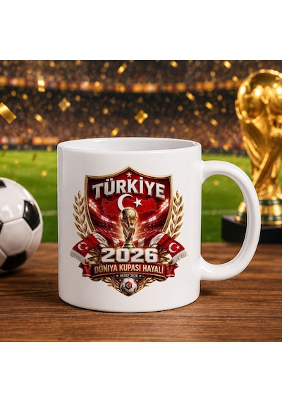 Bk Gift Türkiye Taraftar Temalı Dünya Futbol Kupası Tasarımlı Beyaz Kupa Bardak-5 Tek Yürek Milli Takım Ruhu