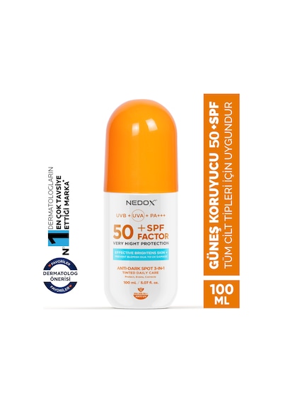 Nedox Leke Karşıtı Tüm Ciltler için Nemlendirici Güneş Kremi SPF 50+ 100 ML