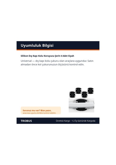 Trobus Silikon Dış Kapı Kolu Koruyucu Şerit 4 Adet Siyah