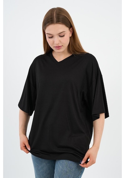V Yaka Oversize T-shirt E24-742a-wn Siyah