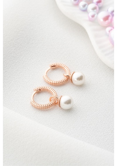 Nereze 925 Ayar Gümüş Rose Kaplama 10 Mm Sallantılı İnci Küpe