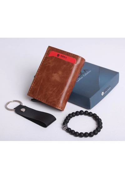 Ozka Leather Collection Yeni Trend Otomatik Mekanizmalı Cüzdan - Anahtarlık Ve Bileklik Hediyeli
