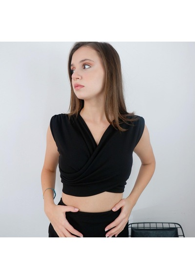 Mois Atelier Siyah Büzgülü Crop, Tasarım, Hediye, Büyük Beden