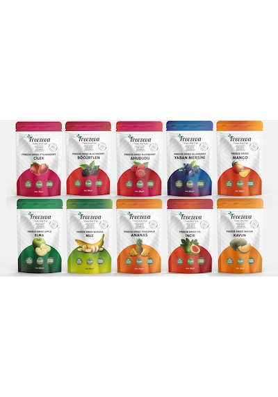 Formda Kalma & Diyet Paketi 10'lu - Dondurularak Kurutulmuş Meyve Freeze Dried 10'lu Mega Set 200 G