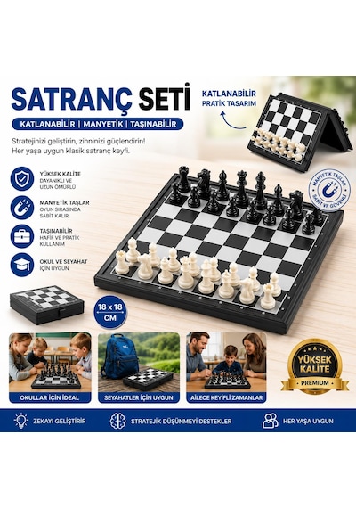 Mini Katlanabilir Manyetik Satranç Takımı 18 Cm Taşınabilir Seyahat& Okul Satranç Seti Cep Çanta Boy