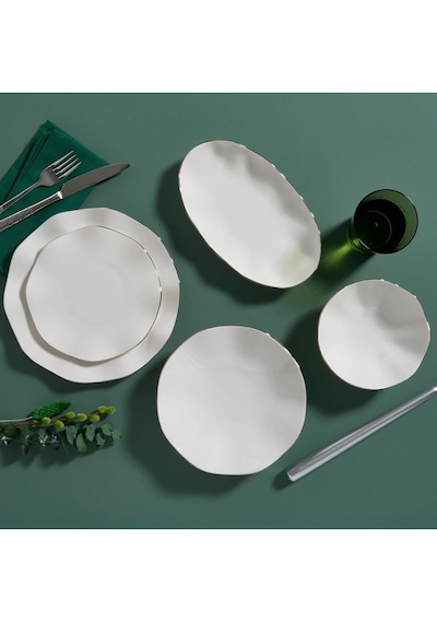 Güral Porselen Nesrin İki Mm Platin 30 Parça 6 Kişilik Bone Porselen Yemek Takımı Beyaz - Platin