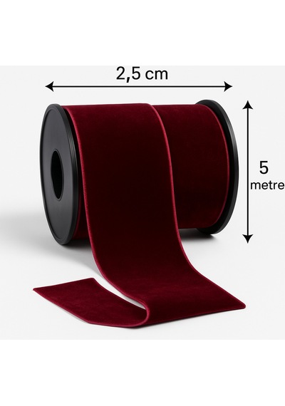 Paşateks 2.5 Cm Düz Kadife Şerit Bordo 5 Metre Yumuşacık Hiss Tekstil Aksesuarı