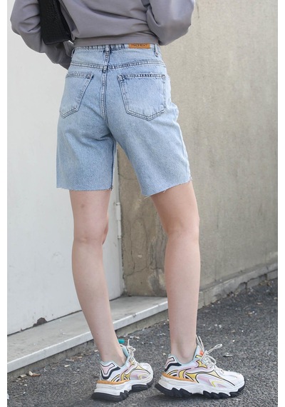 Madmext Buz Mavisi Yüksek Bel Regular Fit Basic Kot Şort Mg1495 Buz Mavisi