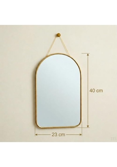Deinhaus Dekoratif Duvar Aynası, 23x40 Cm, İnce Goldmetal Çerçeve, Kemer Tasarım, Sarı Askı İpli, Modern Stil, Diğer