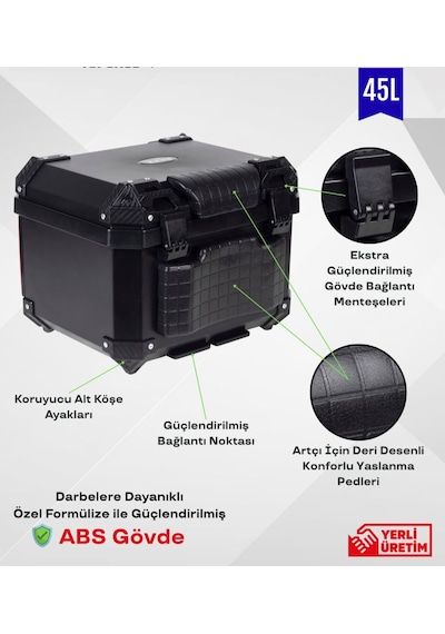Motosiklet Arka Çanta Karbon Desen Aliminyum Pro-x 45 Litre Motor Çantası Siyah