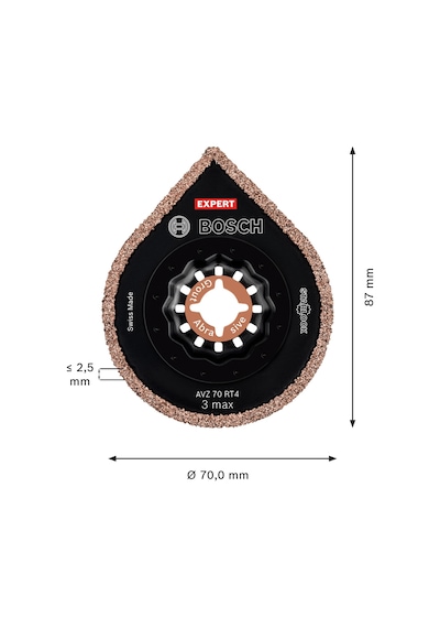Bosch Professional 1x Expert 3 Max Avz 70 Rt4 Derzleme Tabanları Harç, Harç, Ø 70 Mm, Aksesuar Çok Fonksiyonlu Makine