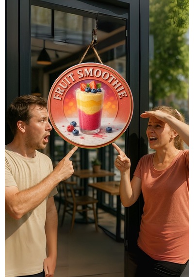 Fruit Smoothie Temalı Kapı Süsü Tablosu, Renkli Meyveli Uv Baskılı Yazlık Cafe Büfe Duvar Dekoru
