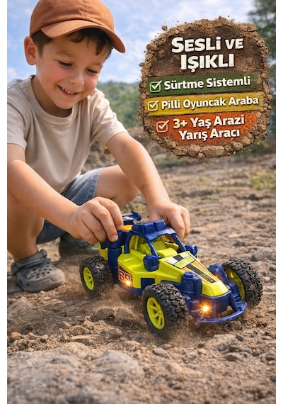 Sesli Işıklı Off Road Aracı Sürtme Sistemli Pilli Oyuncak Araba 3+ Yaş Arazi Yarış Aracı