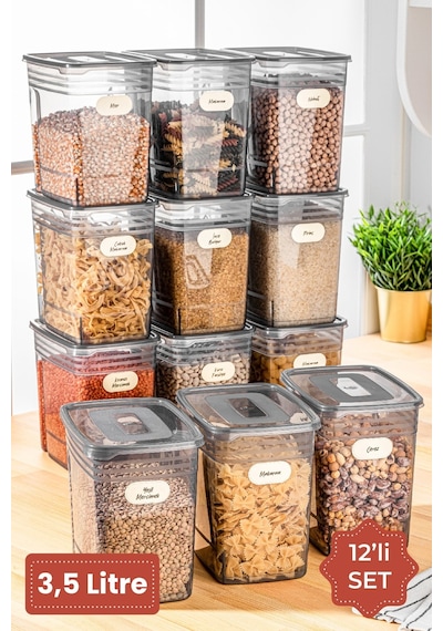 Vienev Etiketli Set Strip Mega Boy Erzak Saklama Kabı 12'li 3.5 L Antrasit Çok Renkli Vienev Etiketli Set Strip Mega Boy Erzak Saklama Kabı 12'li 3.5 L Antrasit Çok Renkli