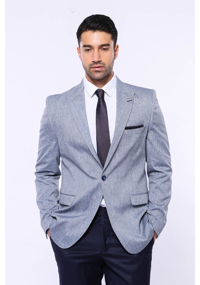 Wessi Slim-fit Sivri Yaka Mavi Ceket Mavi