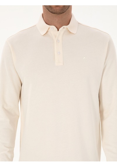 Ekru Regular Fit %100 Pamuk 3 İplik Polo Yaka Sweatshirt Bej