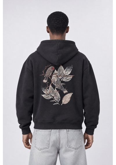 Respire Erkek Botanical Patch Detaylı Oversize Hoodie Siyah