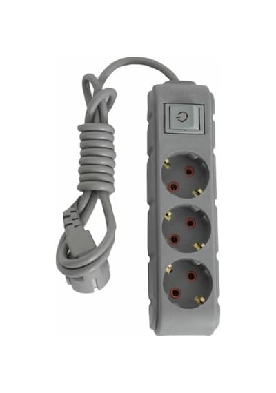 3lü Anahtarlı Grup Priz 3 Metre 16a 250v, Üçlü Topraklı Uzatma Kablosu 3 Metre Gri Renk