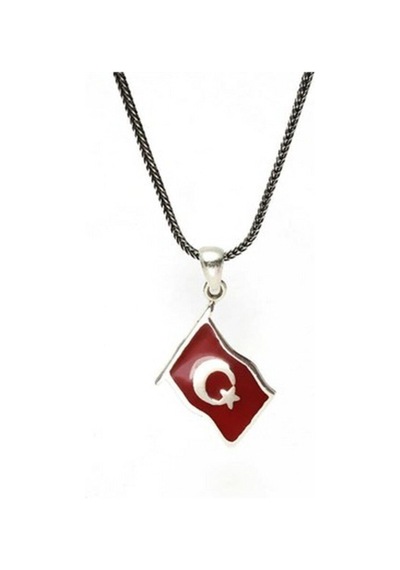 Mineli Gümüş Ayyıldız Bayrak Kolye Zincir