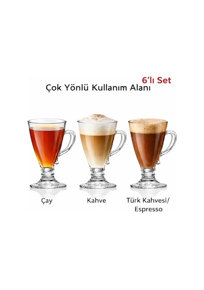 6 Lı Cam Ayaklı Bardak Seti,130 Ml,çay,kahve,türk Kahvesi,espresso Bardağı,cam Kupa Seti Şeffaf